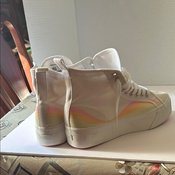 White and Pink High-Top Sneakers with Platform Sole - Picture 5 of 7